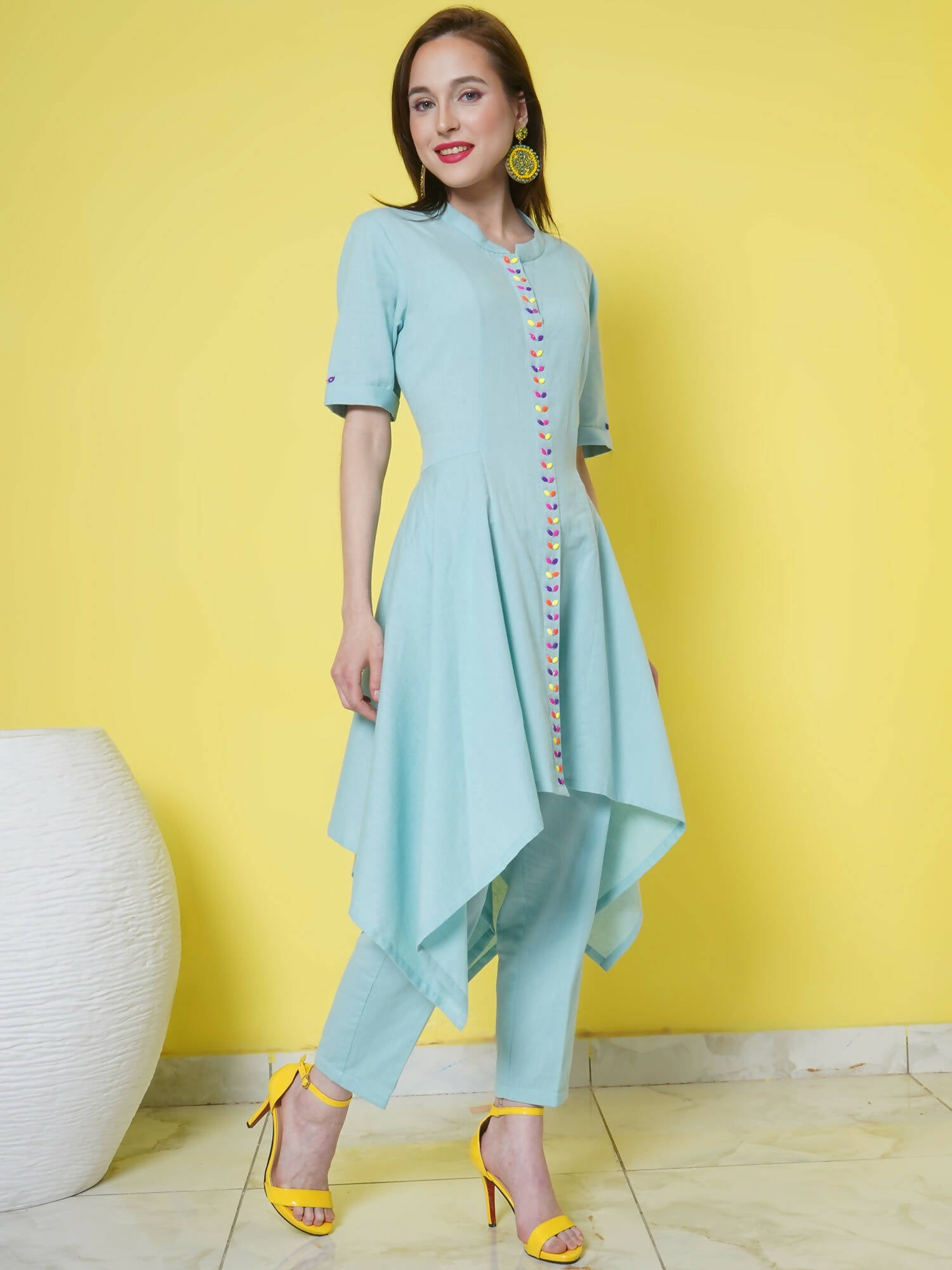 Women Republic Light Blue Cotton Kurta Set