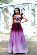 Jyoti Fashion Women's Wine Sequins Embroidery Faux Blooming Anarkali Dress