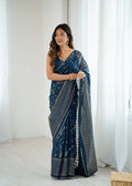 Lorenvalley Fashion Rama Solo Georgette Superb Finishing Foils Print & Fancy Zalar Lace in Border Saree with Blouse