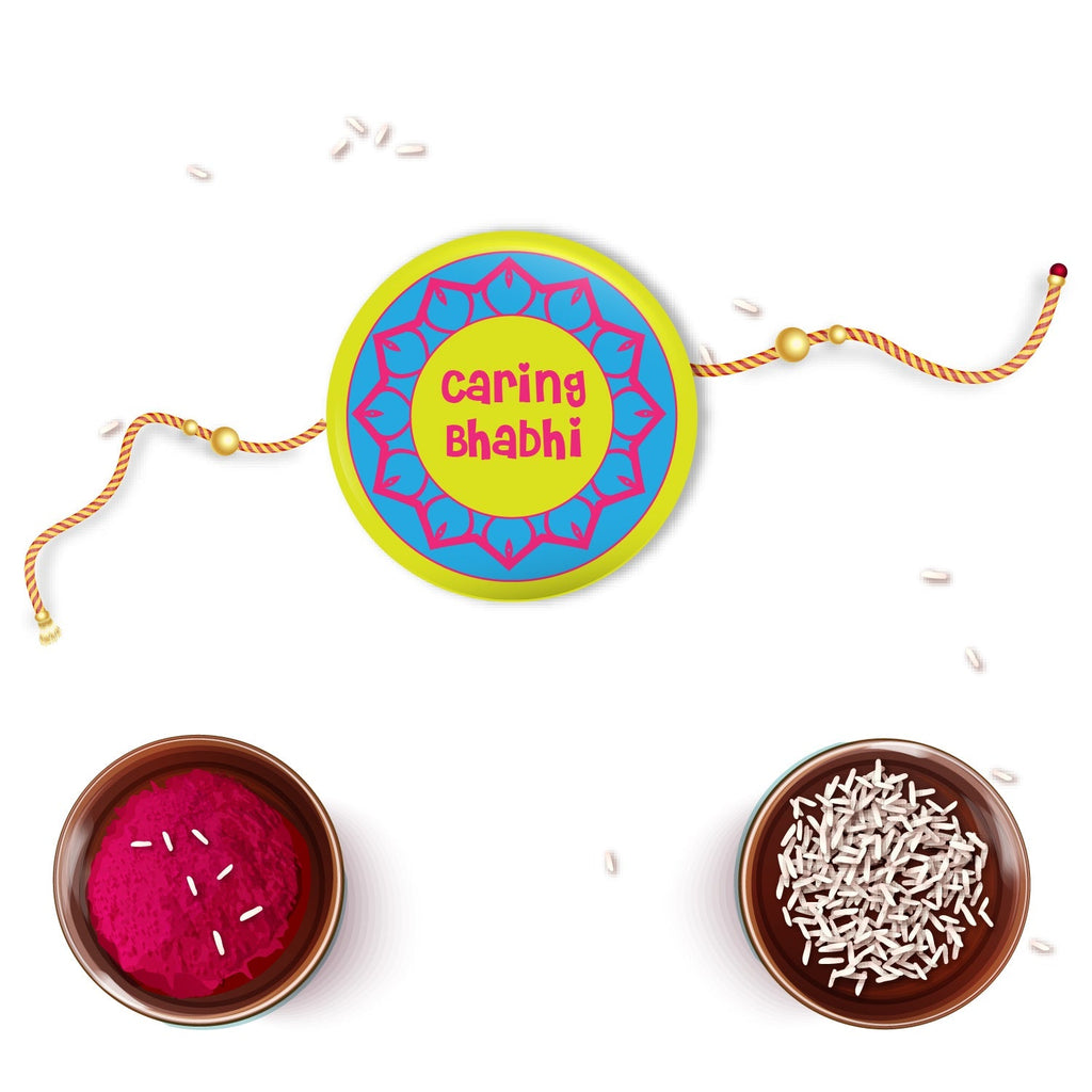 Indianvibez Caring Bhabhi Metal Rakhi/Lumba with Fridge Magnet - Kids Rakhi