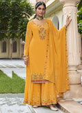 Vegaa Fashion Yellow Georgette Embroidery Designer Sharara Suit