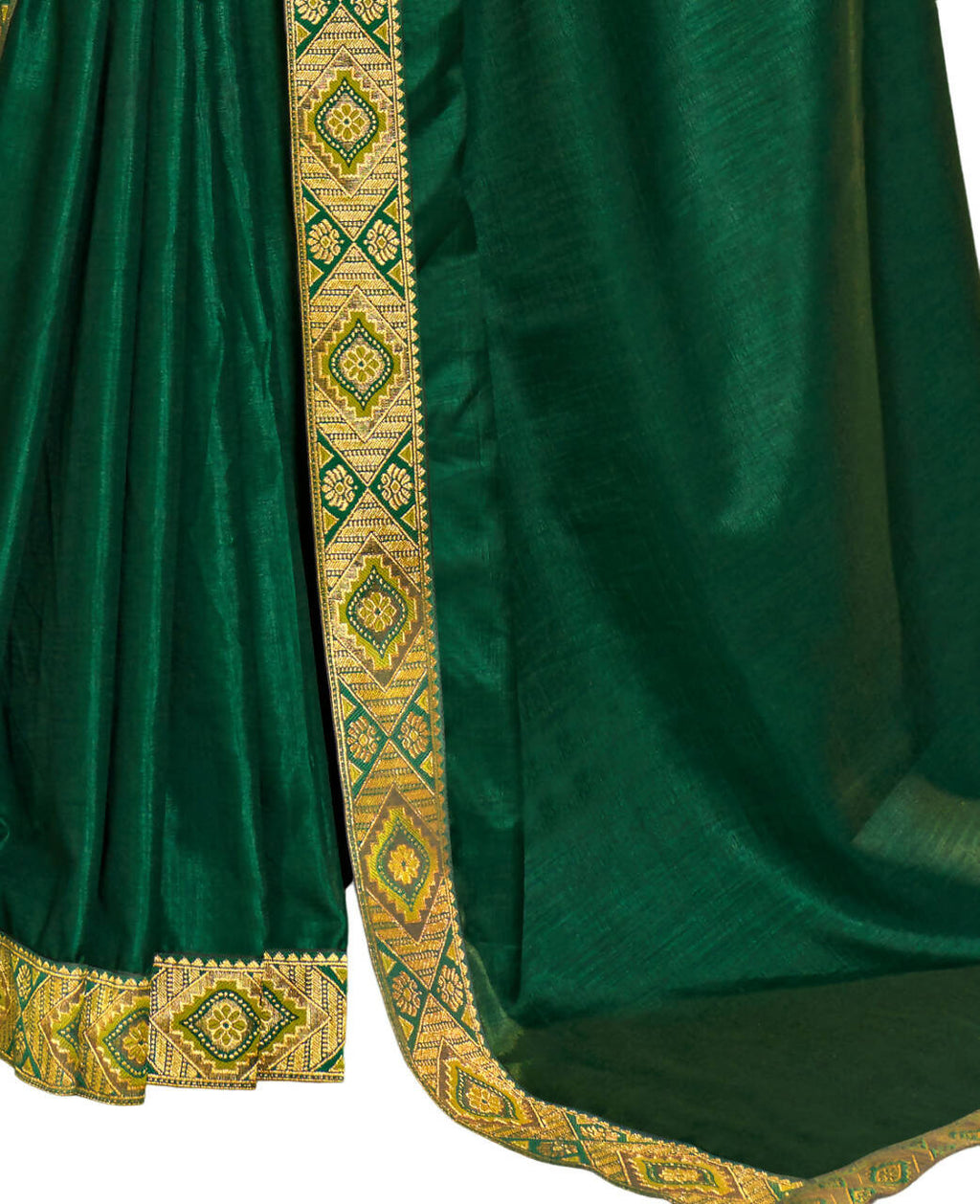 Green Solid Vichitra Saree With Unstitched Blouse Piece - Selena