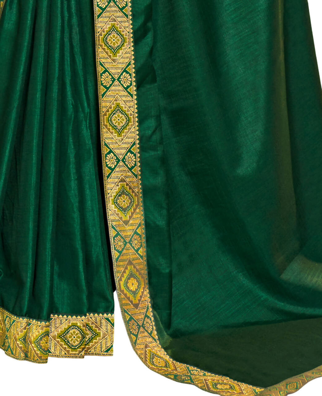 Green Solid Vichitra Saree With Unstitched Blouse Piece - Selena