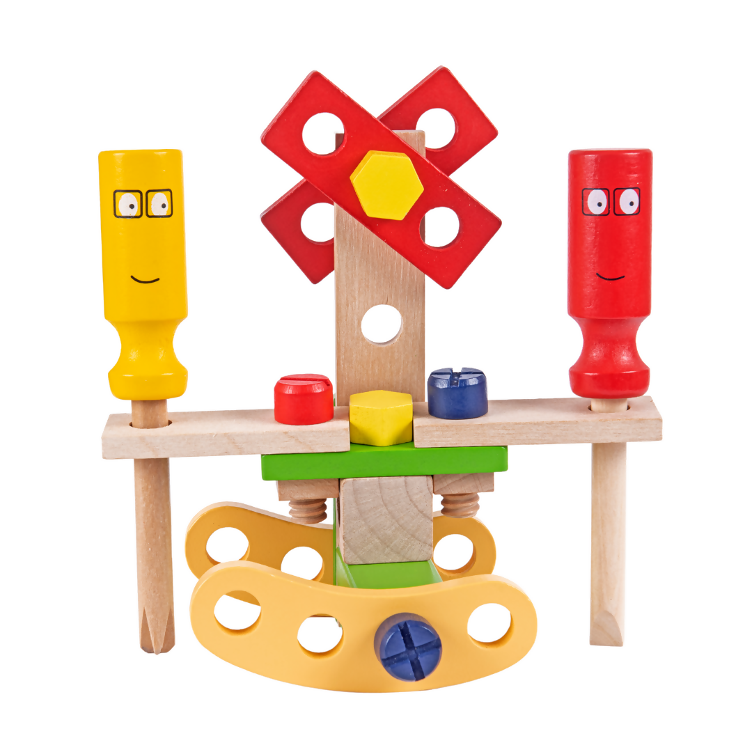 Nesta Toys Wooden Tool Kit Set with Tool Box, Pretend Play Portable Construction Tools Kit Toys for Kids, 36 Piece (3-8 Years)