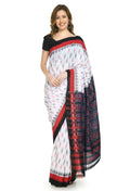 Vamika Sambalpuri Ikat Cotton Dehabandha White, Red & Black Saree