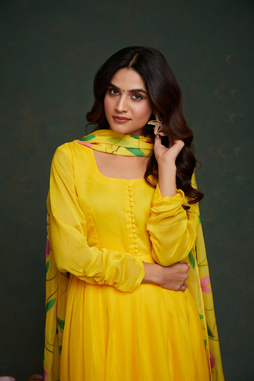 Aayaa Viscose Organza Dyeable Hand Painted Suit - Lemon Yellow