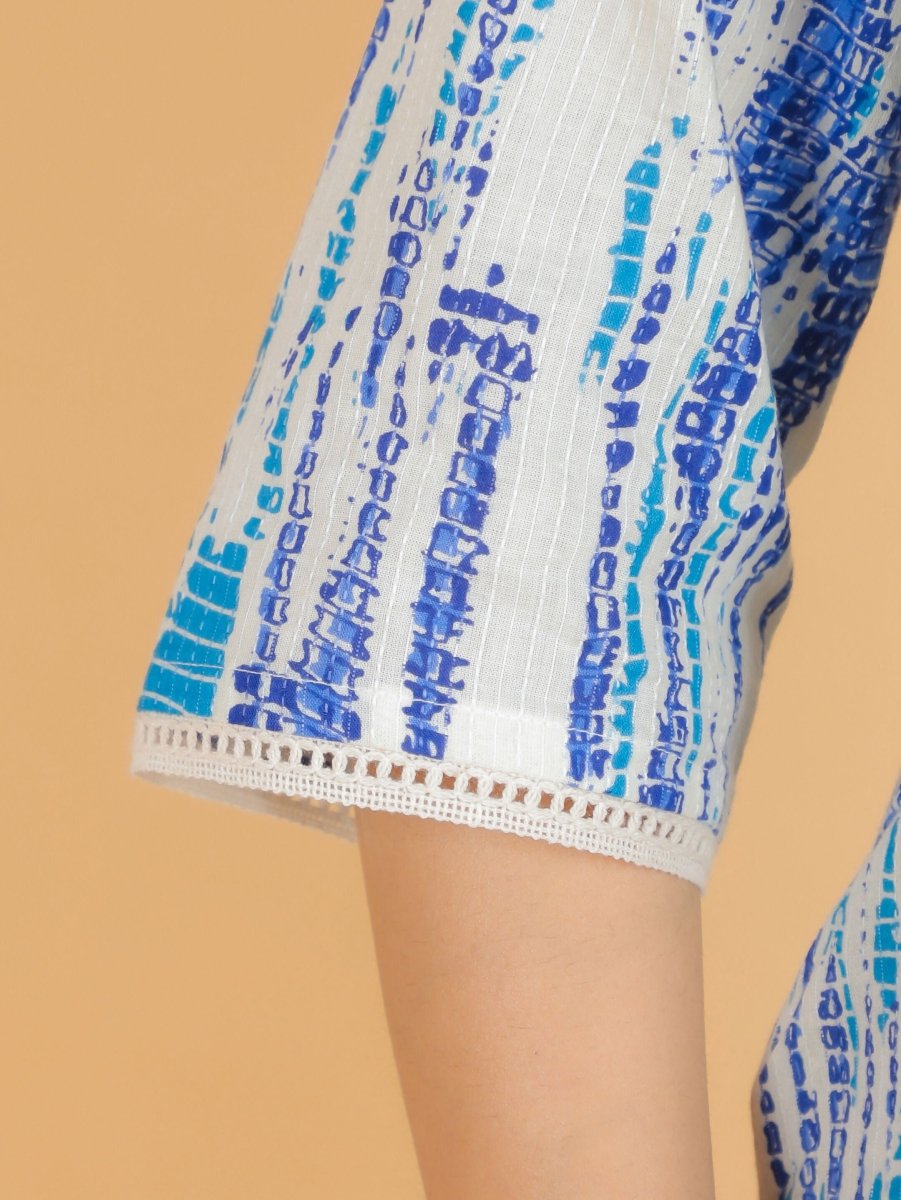 Aramya Straight Kantha Cotton Tie-Dye Print Women's Kurta Set - Off White