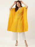 FIORRA Women's Printed Pure Cotton Kaftan Kurta - Yellow