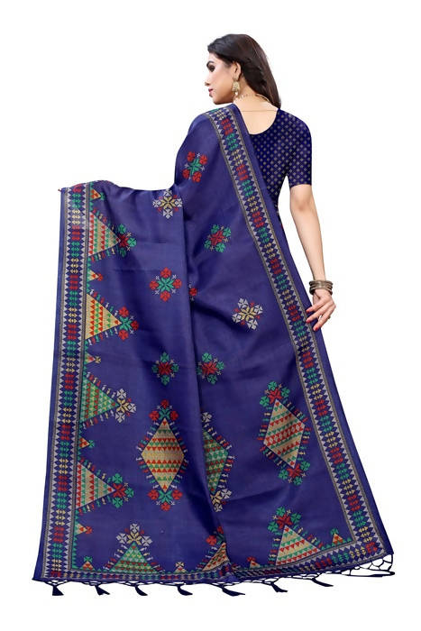 Vamika Navy Kalamkari Print With Jhalar Khadi Silk Saree (KITE NAVY)