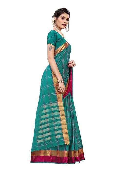 Vamika Rama Cotton Silk Weaving Saree (Rimi Checks Rama)
