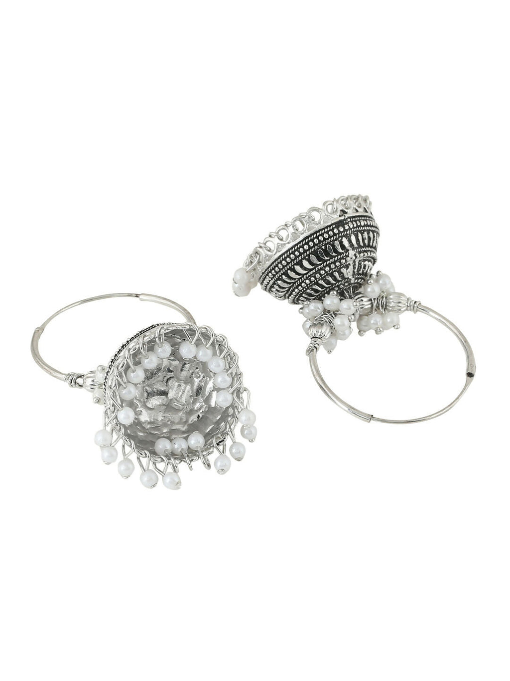 NVR Women's Silver Toned Dome Shaped Jhumkas Earrings