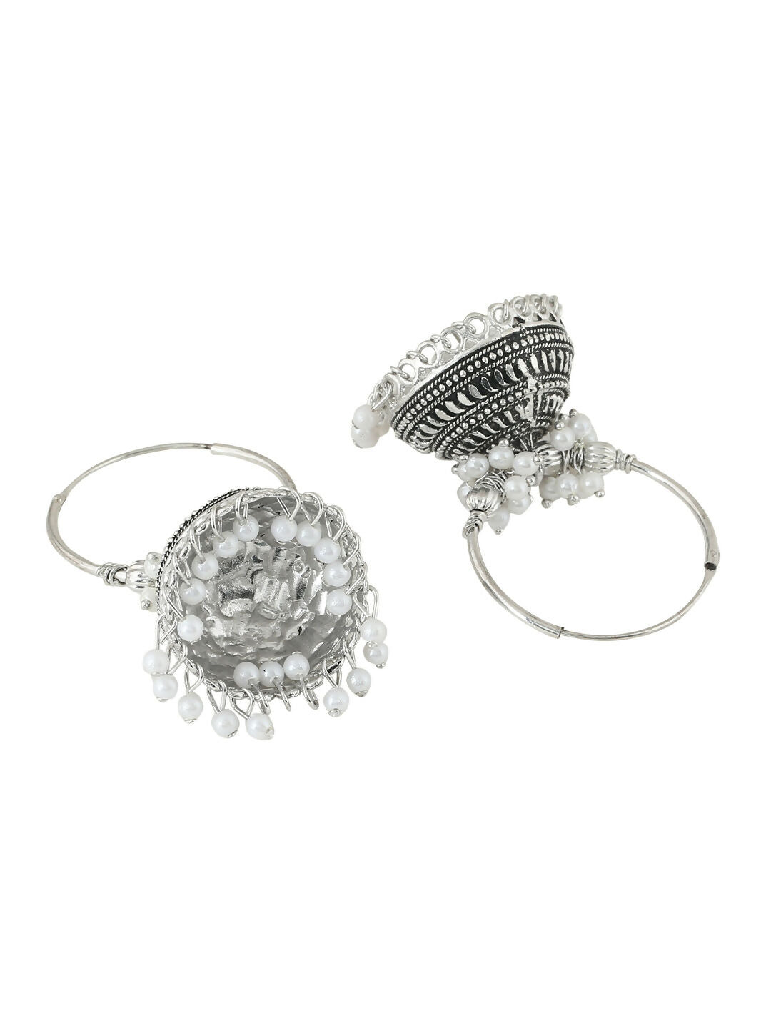 NVR Women's Silver Toned Dome Shaped Jhumkas Earrings