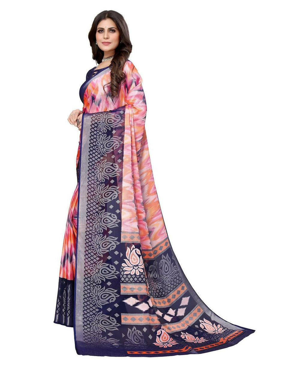Vamika Navy Blue Chiffon Brasso Bollywood Style Woven Saree (KARUNA NAVY)
