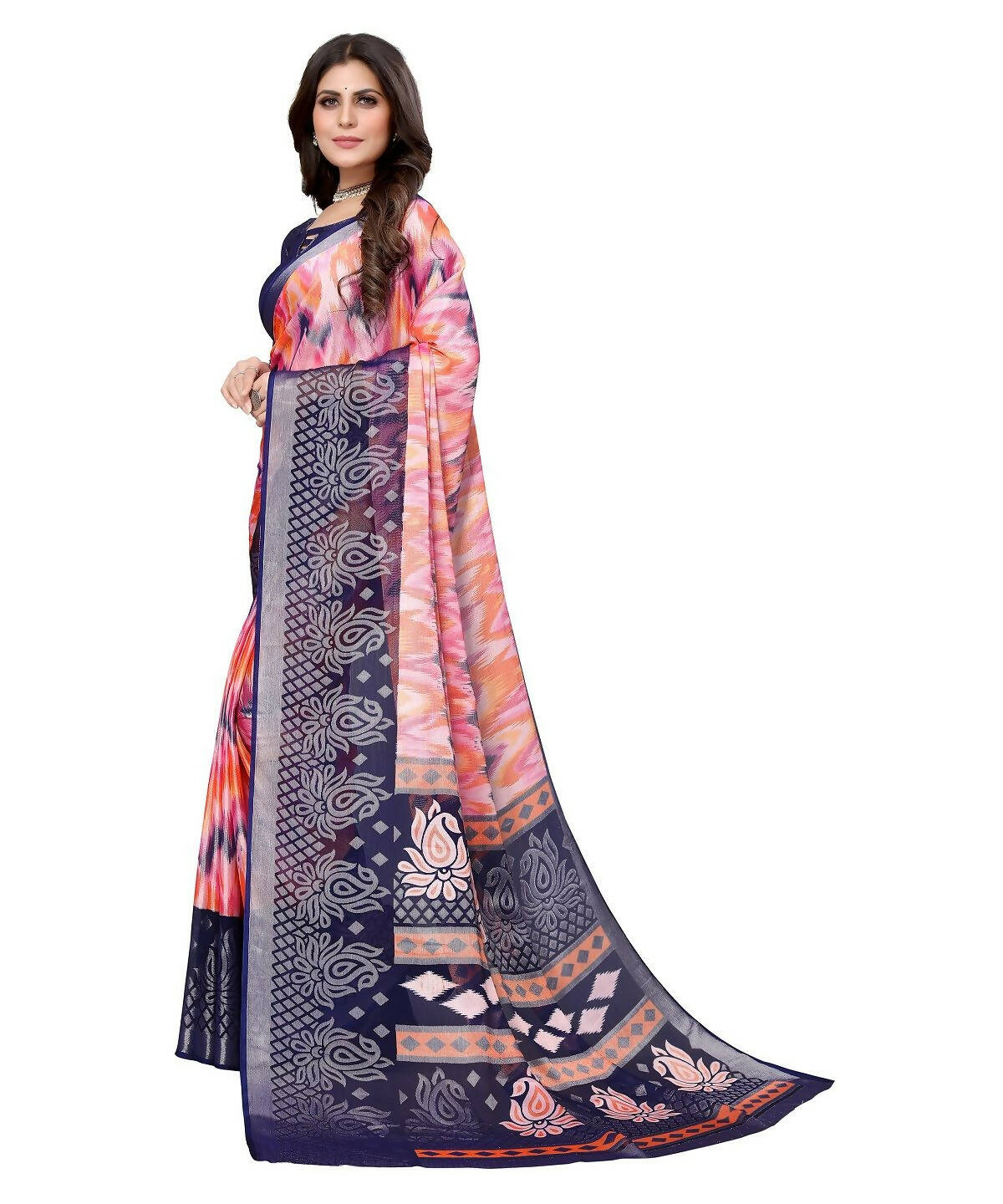 Vamika Navy Blue Chiffon Brasso Bollywood Style Woven Saree (KARUNA NAVY)