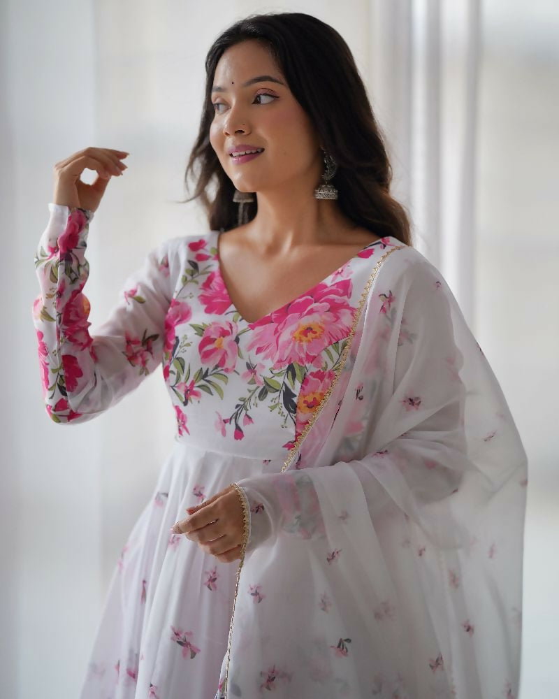 Joban Fashion White Kurta Set Organza Sequin Embroidery Work