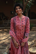 Juniper Peach Geometric Printed Pure Cotton Kurta & Palazzo Set with Lace Work