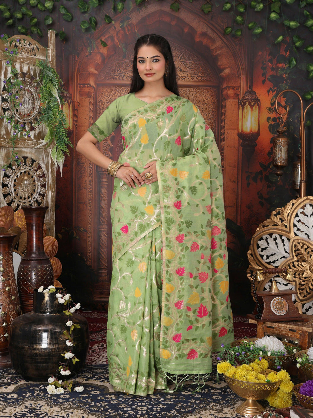 Shree Shyam Fashion Linen Cotton Green Saree
