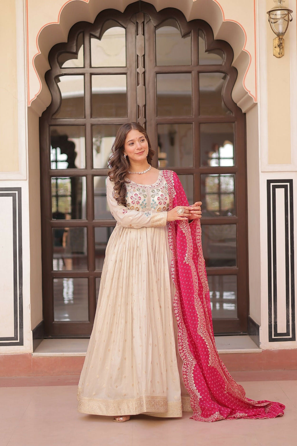 Joban Fashion Pink Jacquard Sequence Embroidery Work Kurta Set