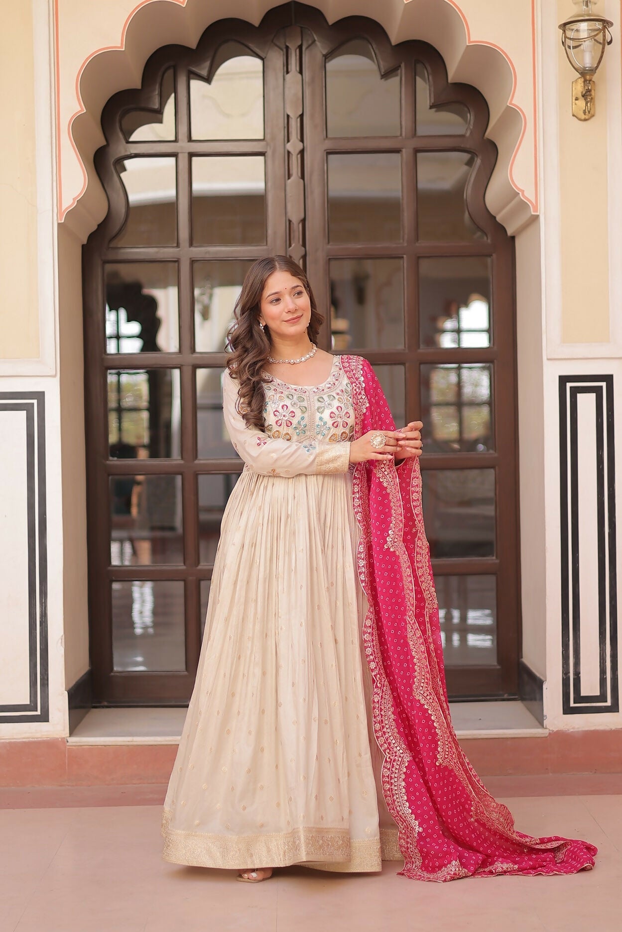 Joban Fashion Pink Jacquard Sequence Embroidery Work Kurta Set