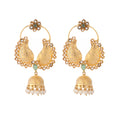 Nuyug 22K Gold Plated Pearls Studded Contemporary Shaped Mini Jhumki Drop Dangler Earrings