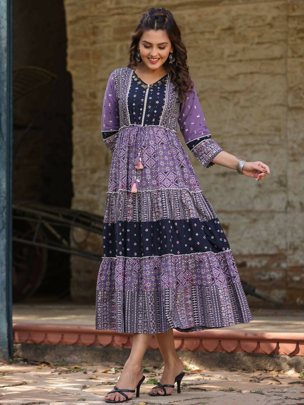 Juniper Women's Lavender Printed Tiered Dress