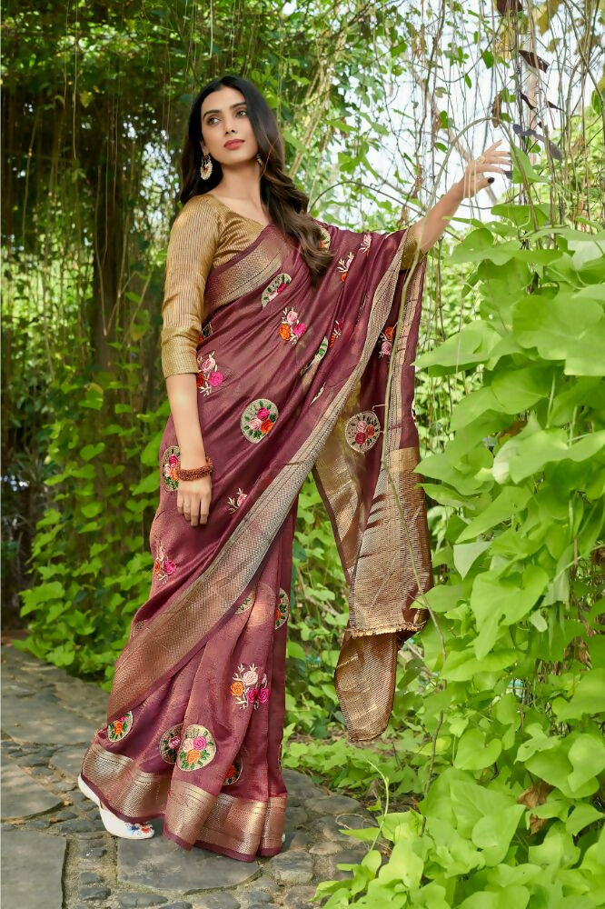 Vamsee Nikita Wine Cotton  Saree