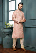 Joban Fashion Men's Peach Poly Jacquard Kurta Pajama