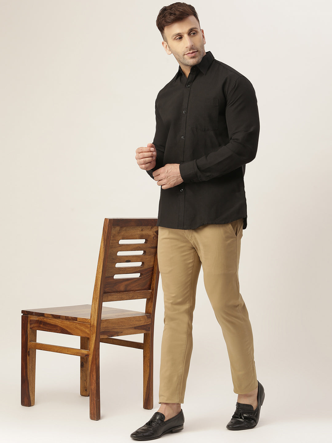 RIAG Black Men's Full Sleeves Solid Shirt