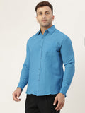 RIAG Blue Men's Full Sleeves Solid Shirt