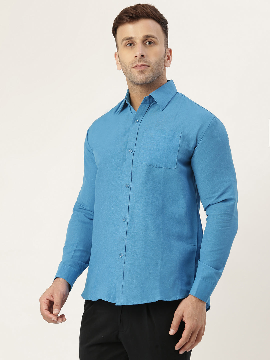 RIAG Blue Men's Full Sleeves Solid Shirt
