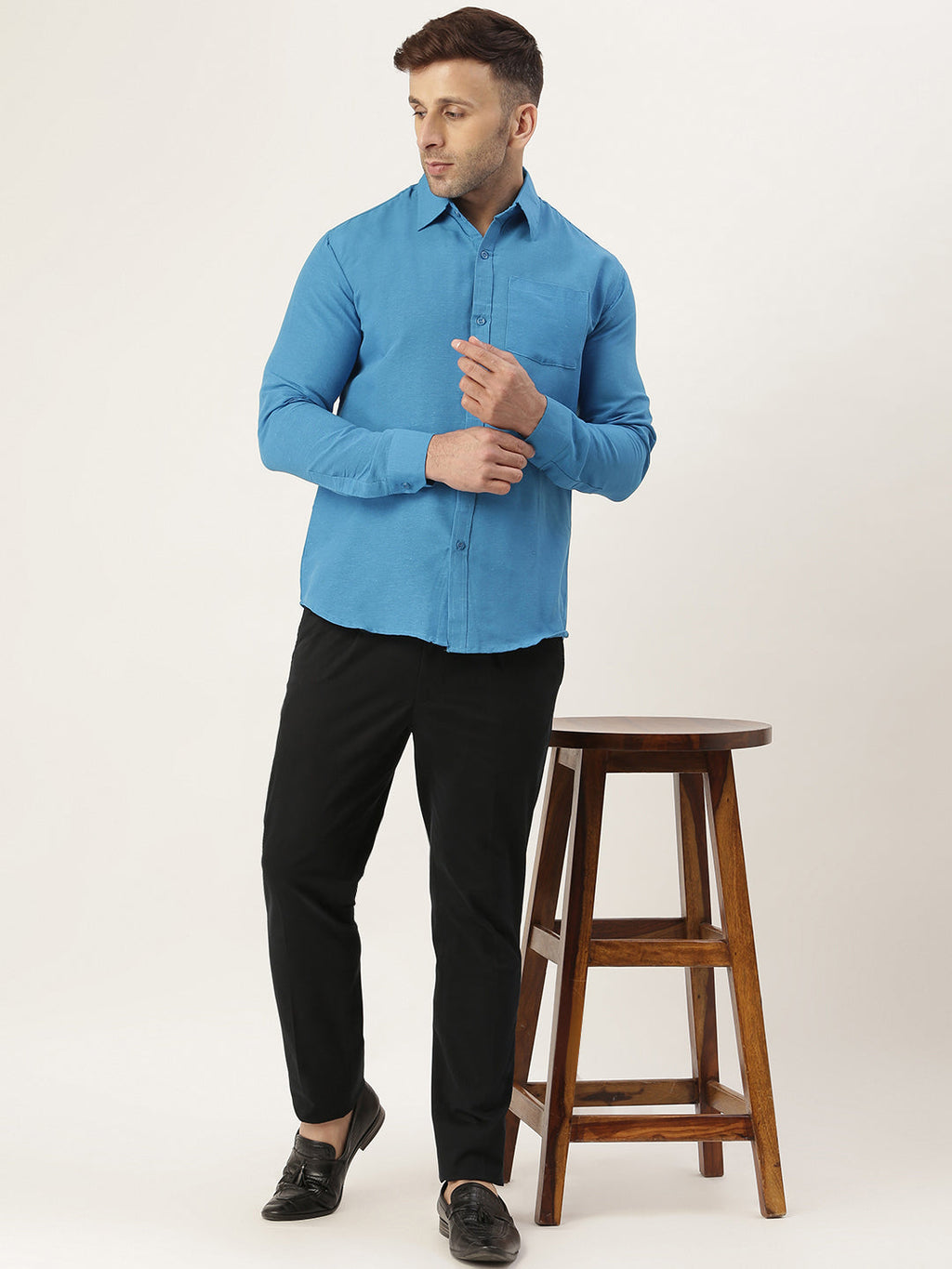 RIAG Blue Men's Full Sleeves Solid Shirt