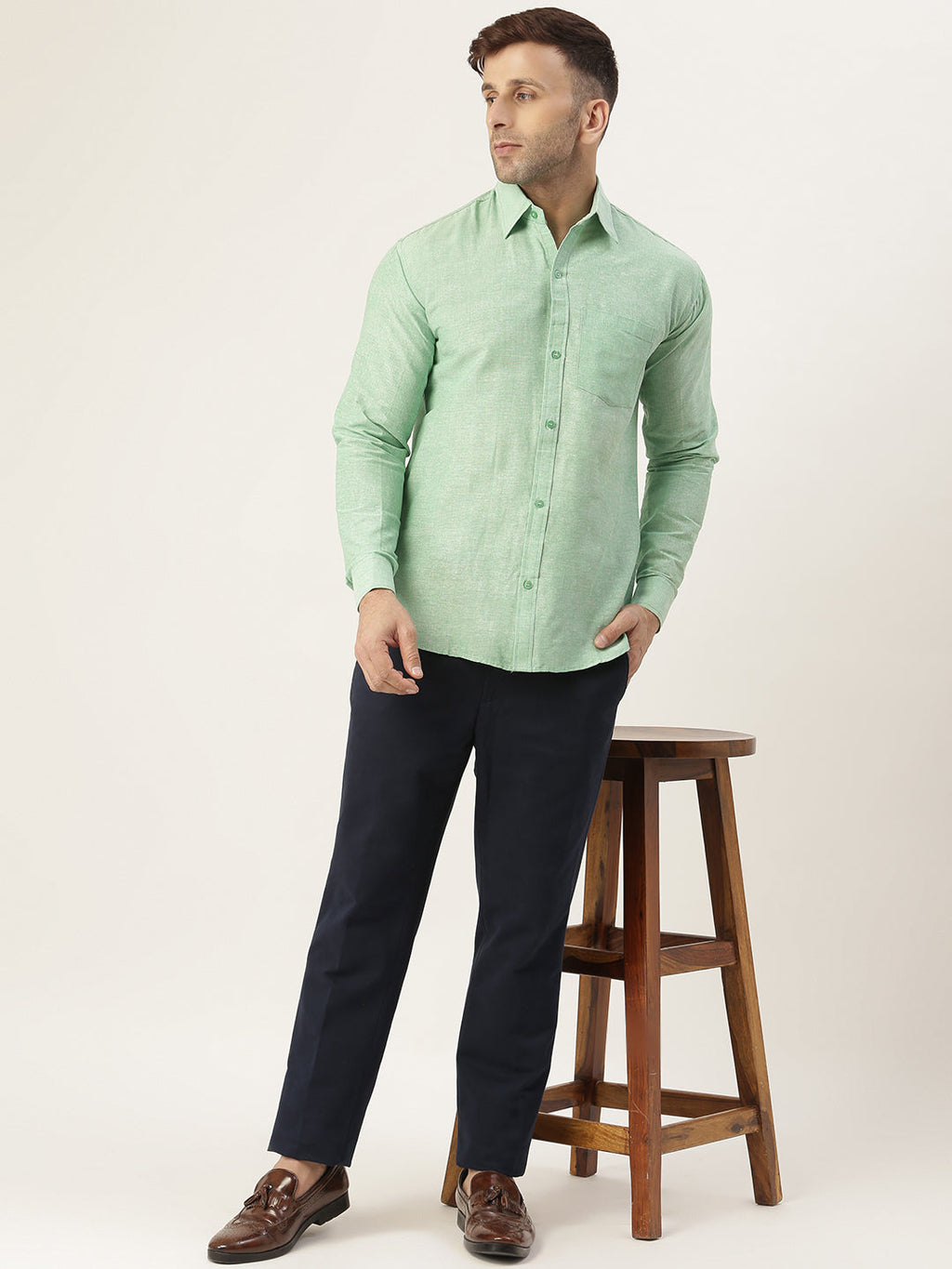 RIAG Green Men's Full Sleeves Solid Shirt