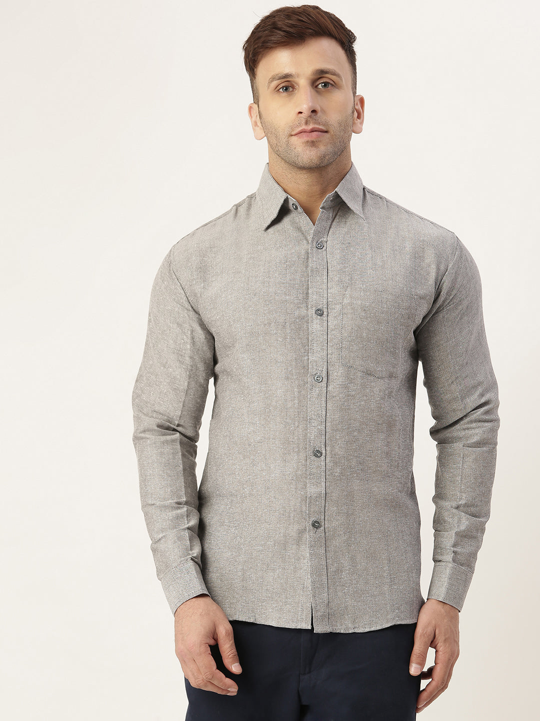 RIAG Grey Men's Full Sleeves Solid Shirt