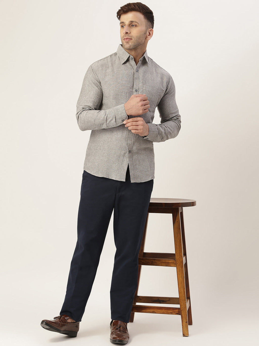 RIAG Grey Men's Full Sleeves Solid Shirt