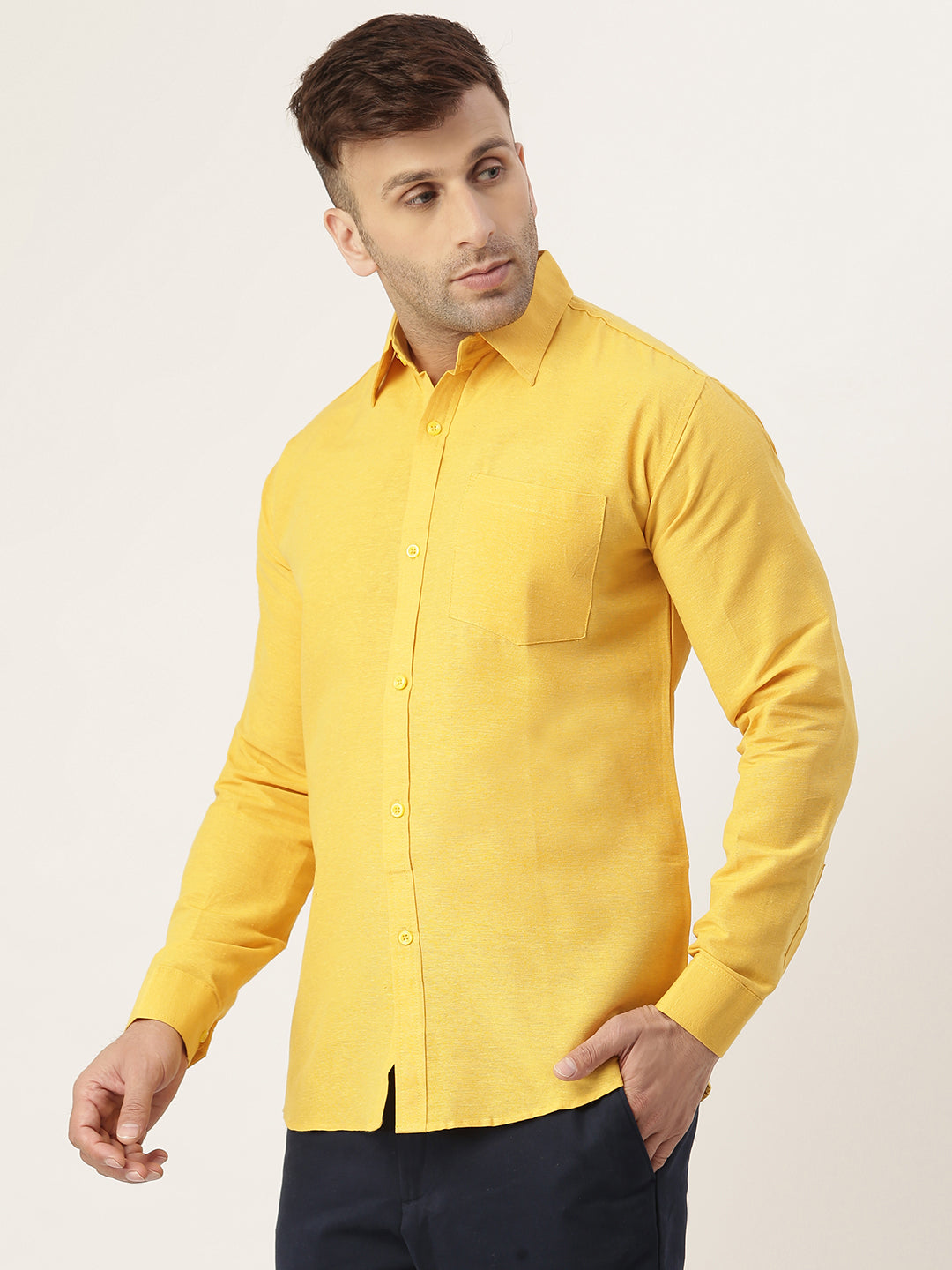 RIAG Yellow Men's Full Sleeves Solid Shirt