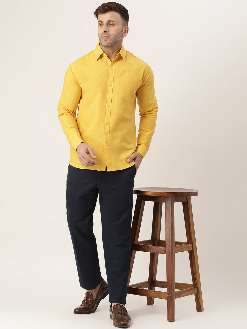 RIAG Yellow Men's Full Sleeves Solid Shirt