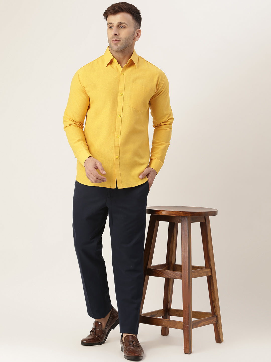 RIAG Yellow Men's Full Sleeves Solid Shirt