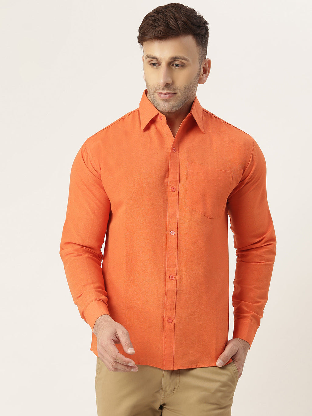 RIAG Orange Men's Full Sleeves Solid Shirt