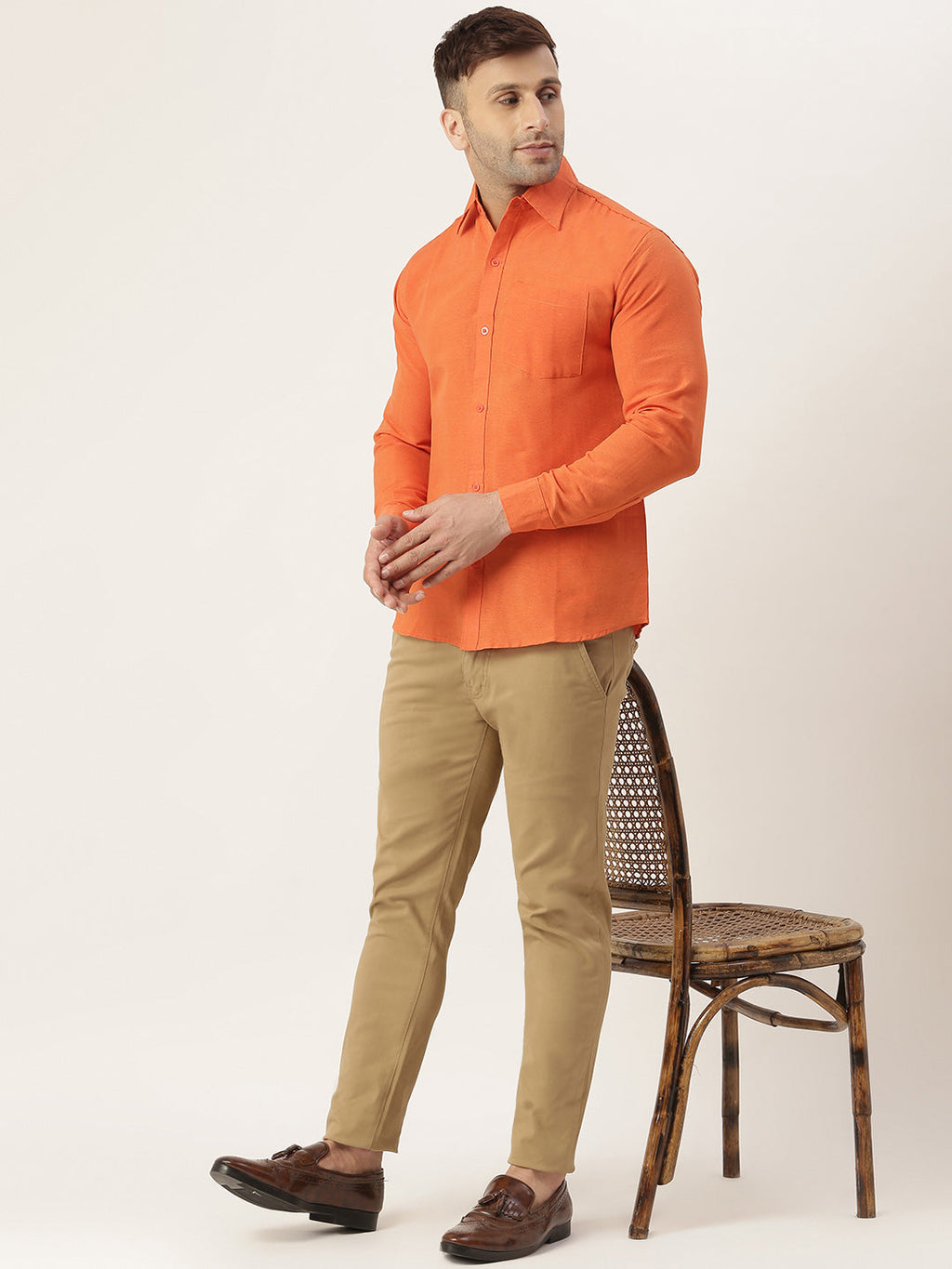 RIAG Orange Men's Full Sleeves Solid Shirt