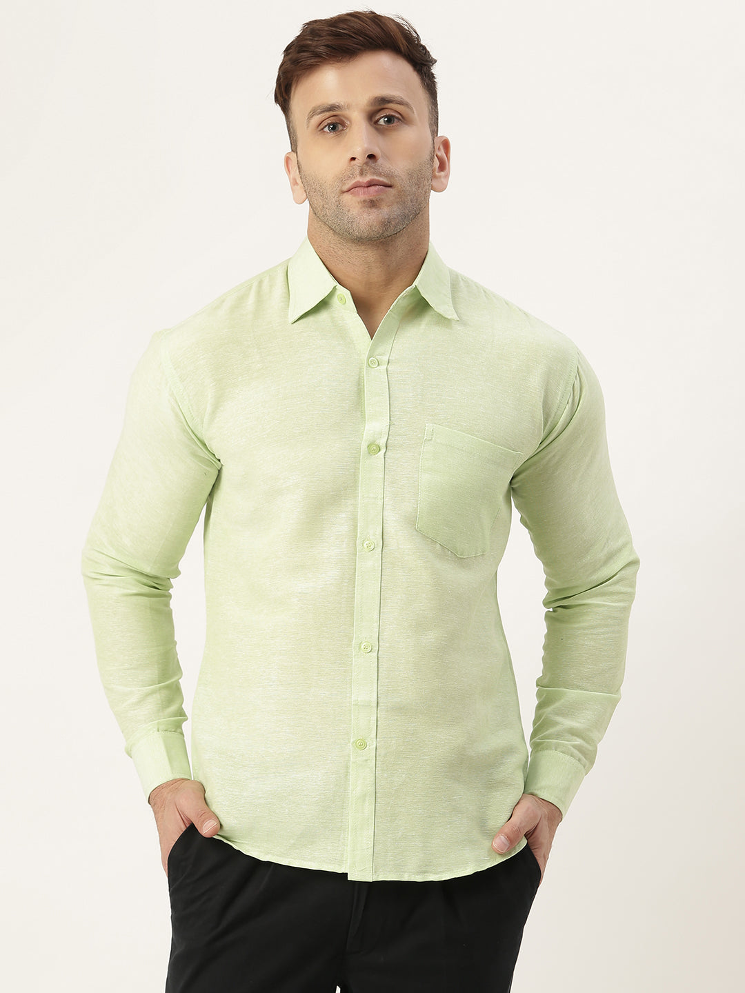 RIAG Green Men's Full Sleeves Solid Shirt