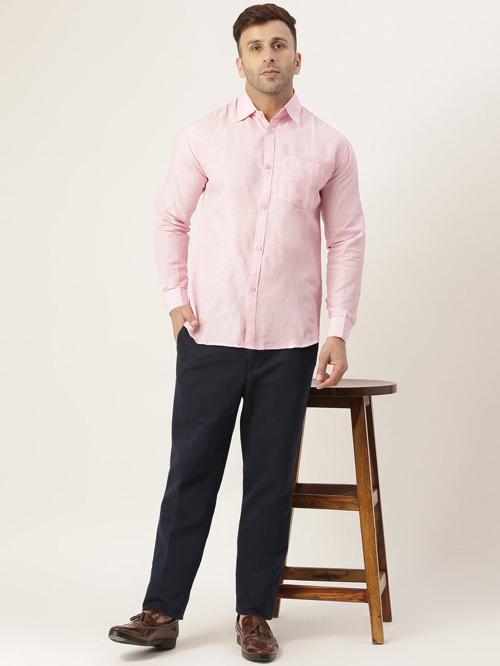 RIAG Pink Men's Full Sleeves Solid Shirt