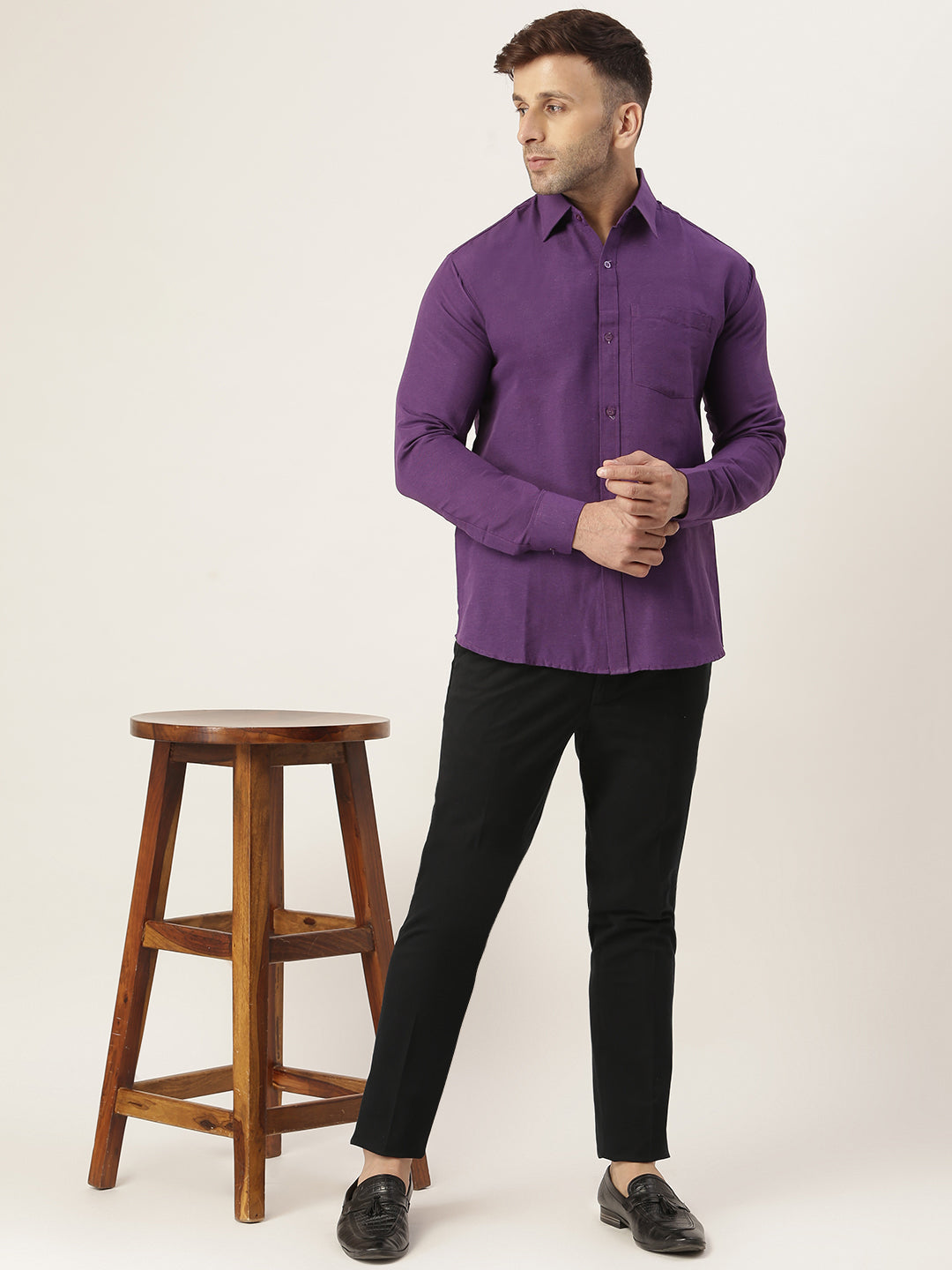 RIAG Purple Men's Full Sleeves Solid Shirt