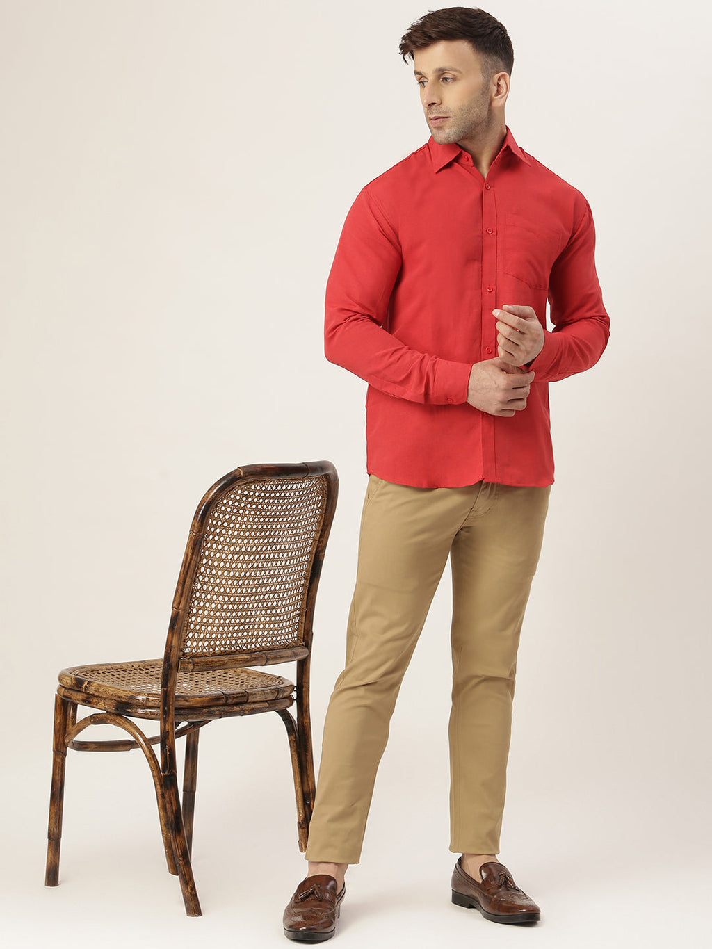 RIAG Red Men's Full Sleeves Solid Shirt