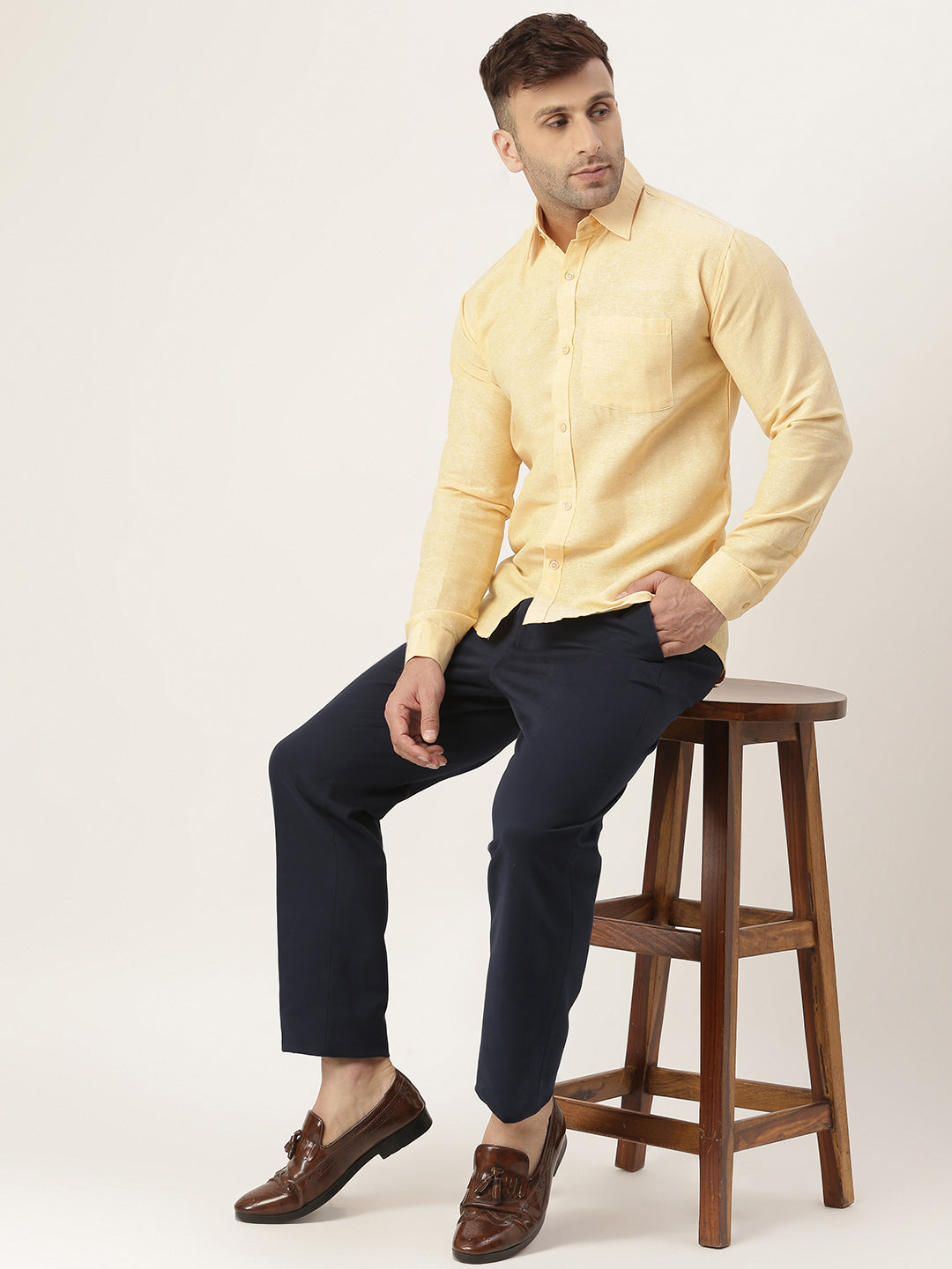 RIAG Beige Men's Full Sleeves Solid Shirt