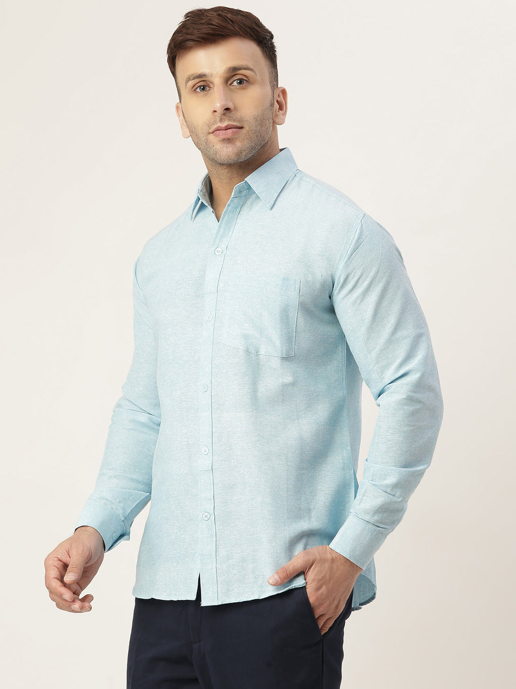 RIAG Light Blue Men's Full Sleeves Solid Shirt