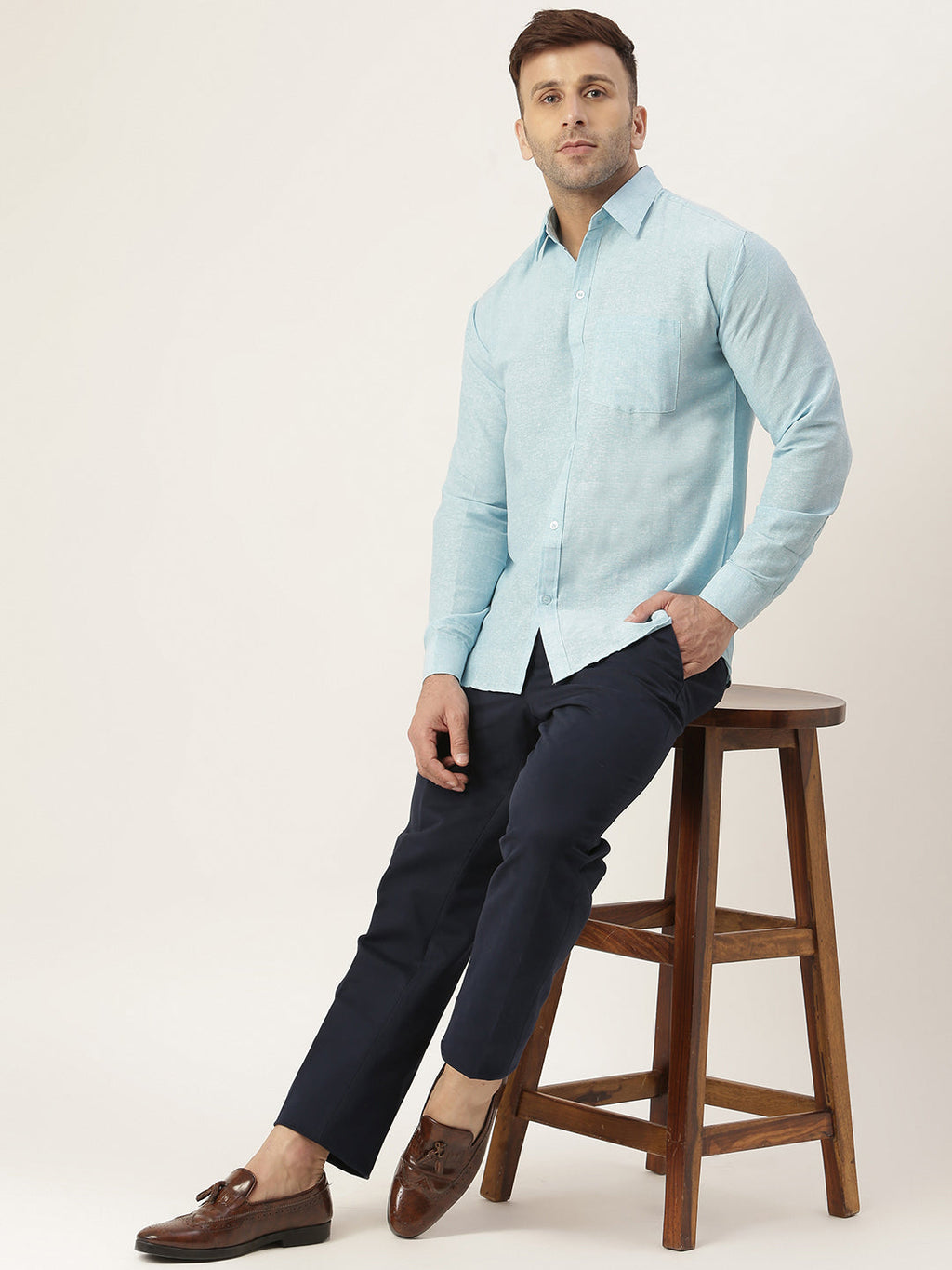 RIAG Light Blue Men's Full Sleeves Solid Shirt