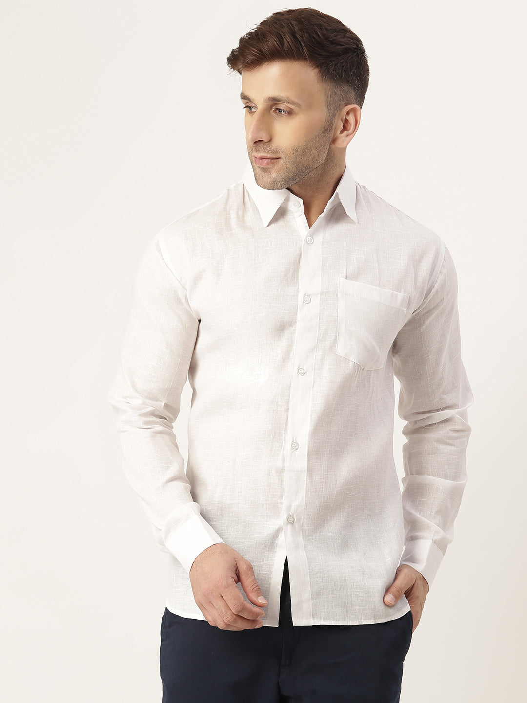 RIAG White Men's Full Sleeves Solid Shirt