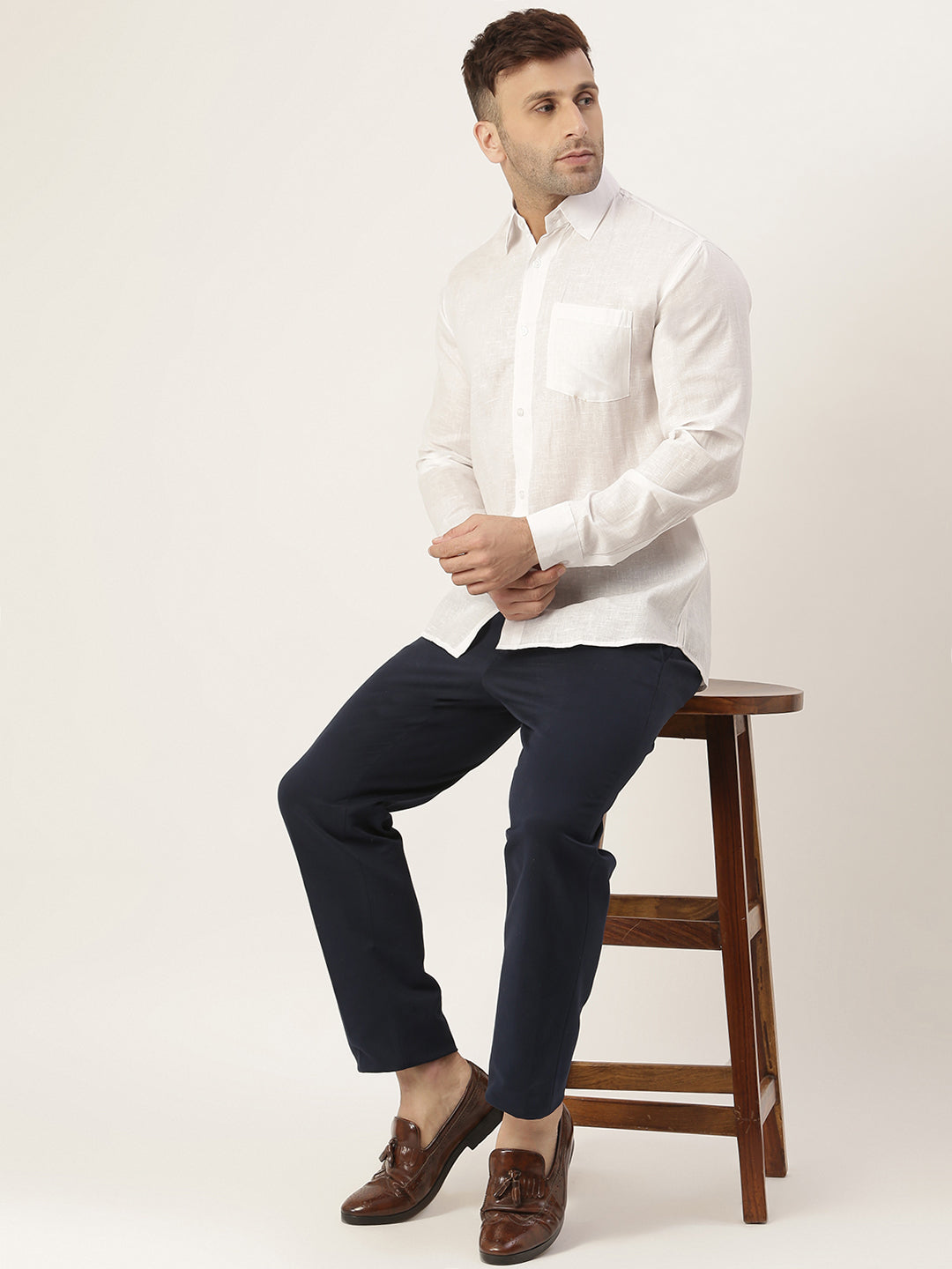 RIAG White Men's Full Sleeves Solid Shirt