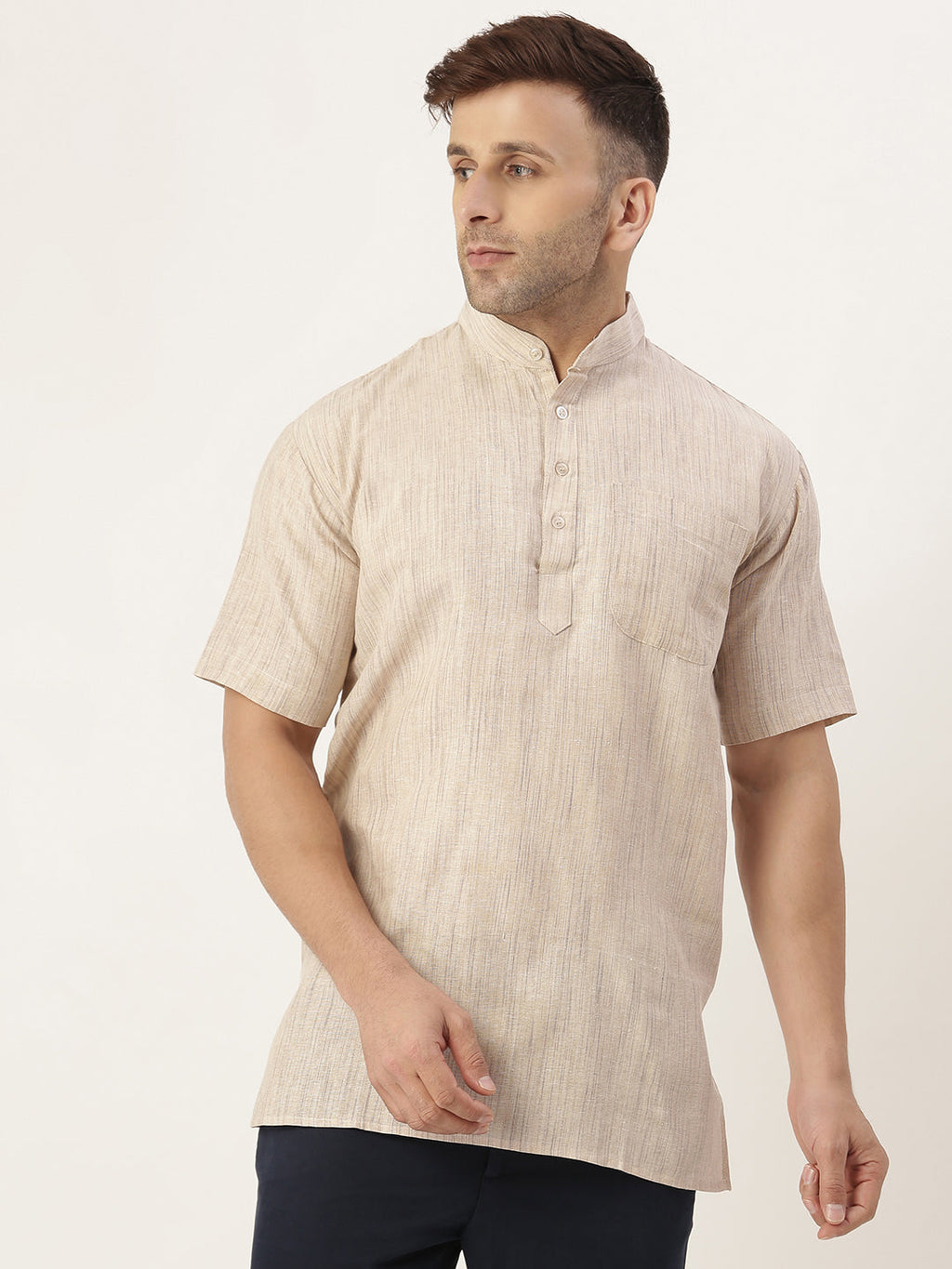 RIAG Men's Beige Cotton Long Ethnic Kurta