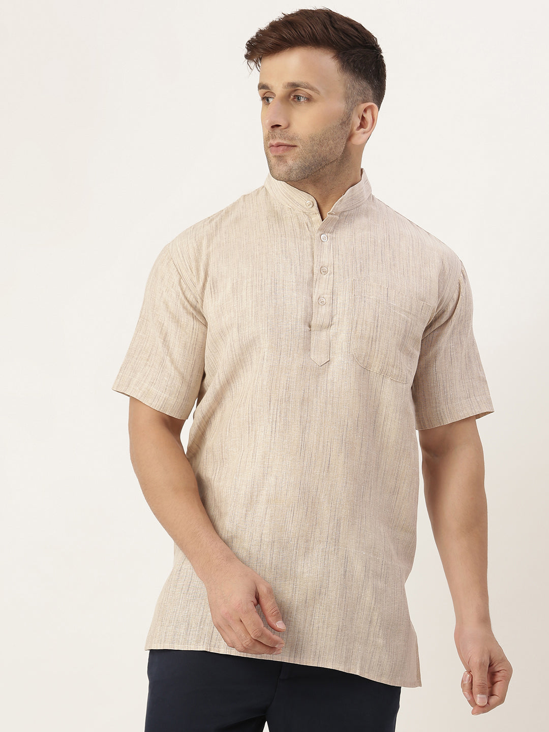 RIAG Men's Beige Cotton Long Ethnic Kurta